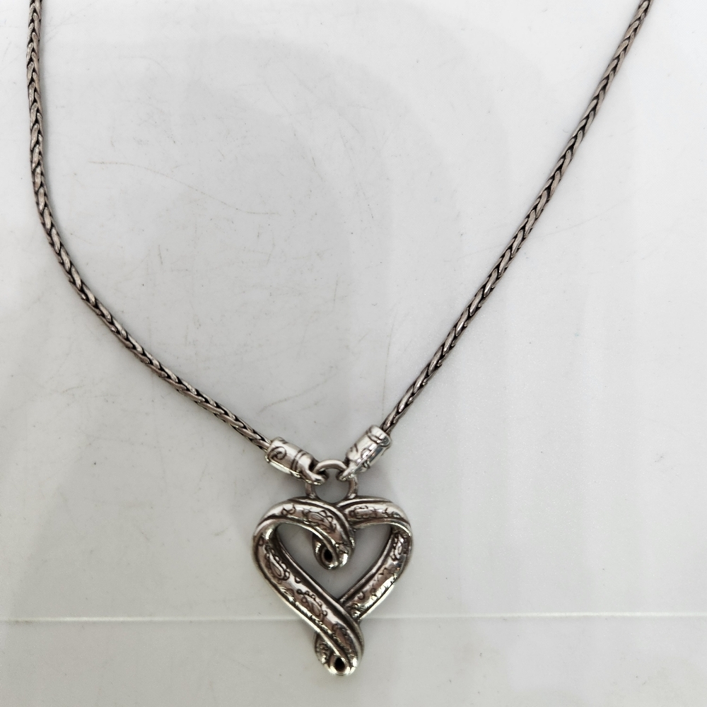 Brighton Vintage Reversible Engraved Open Heart Pendant Silver tone 18”romantic